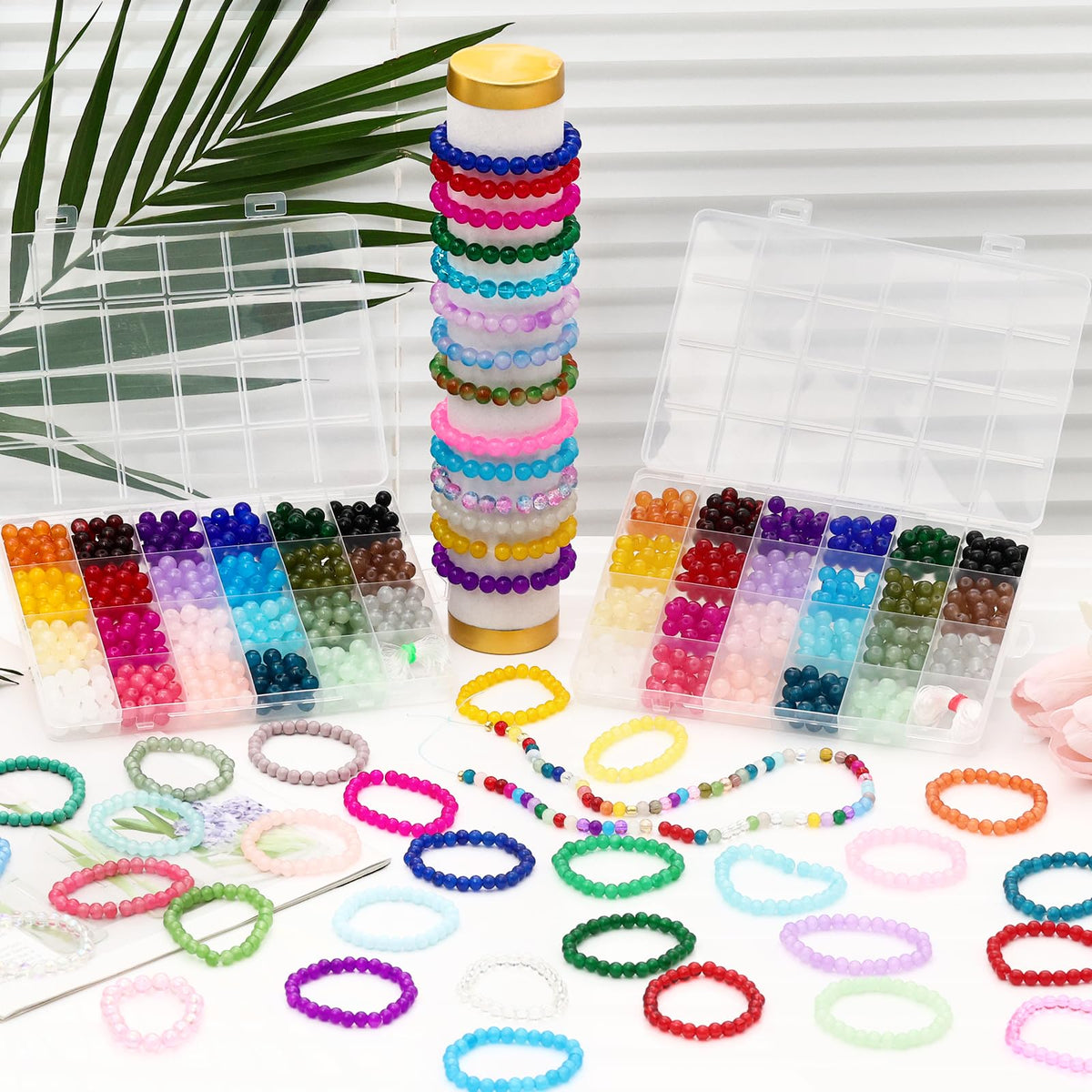 XSEINO 1150 Pieces 8mm Round Glass Beads for Jewelry Making, 23 Colors Crystal Beads for Bracelets Jewelry Making and DIY Crafts