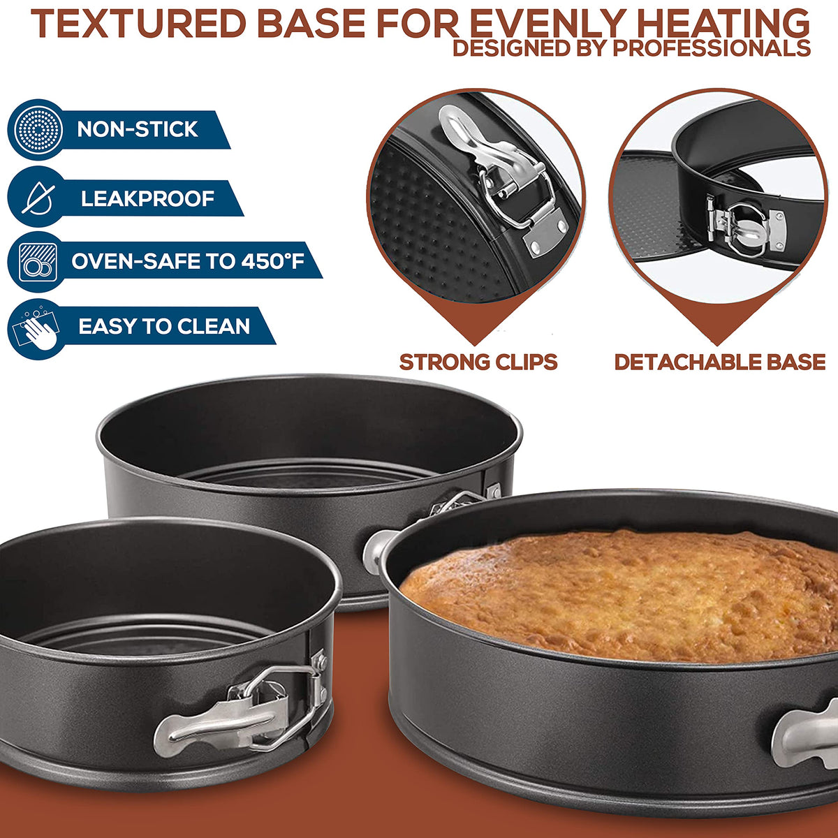 RFAQK 100PCs Cake Pan Sets for Baking + Cake Decorating Kit: 3 Non-Stick Springform Pans Set (4, 7, 9 inches), Piping Tips, Cake Leveler – Multi-functional Leak-Proof CheeseCake Pan & eBook