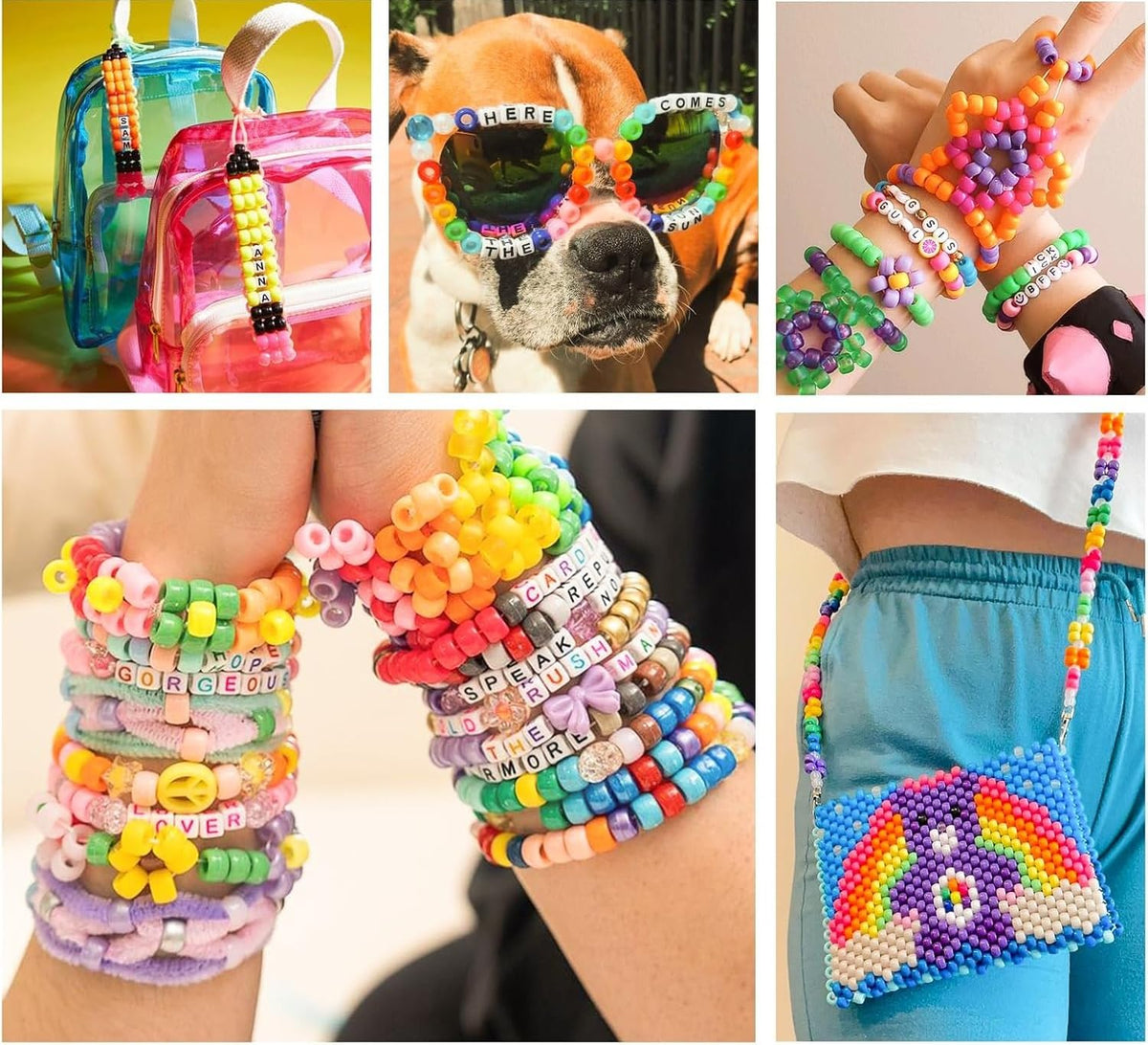5 Boxes Bracelet Making Kit Pony Beads, 96 Colors 6x9mm Kandi Rave Beads for Bracelets Friendship Plastic Beads with 800Pcs Letter Bead DIY Arts and Crafts for Kids Adults Keychain Jewelry Making