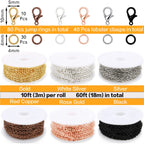 60ft Jewelry Necklace Chains 2mm Jewelry Chain Links for Making Bracelets Earrings DIY Craft Supplies Findings, 6-Colors Gold Silver Copper Plated Metal Cable Rolo Link Chain Rolls Bulk