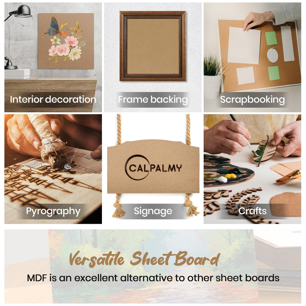 CALPALMY 12-Pack MDF Board 1/4 Inch Thick 12" x 12" Unfinished Wood Panels, 6mm Thick Medium Density Fiberboard Wood Boards for Crafts, Painting, Carpentry, Engraving, Interior Design, and More