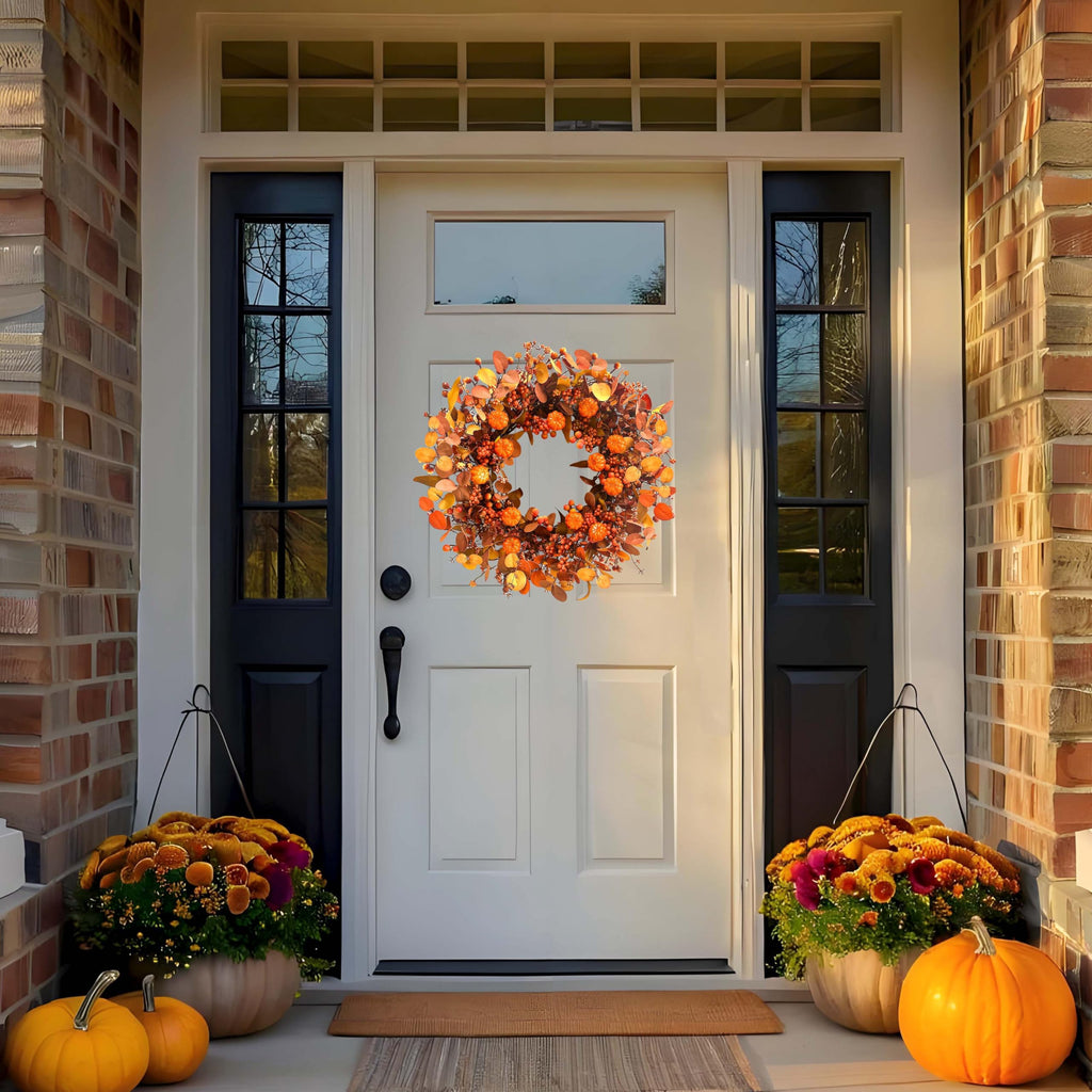 MAINGKAUNG 22-Inch Autumn Pumpkin Door Wreath