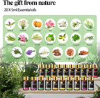 Tea Tree 20 Pcs Pure Essential Oil Gift Set, for Diffuser, Humidifiers, Skin Care, Massage, Fragrance Oil Scent for DIY Candle and Soap Making, Gift for Friend (5ML)