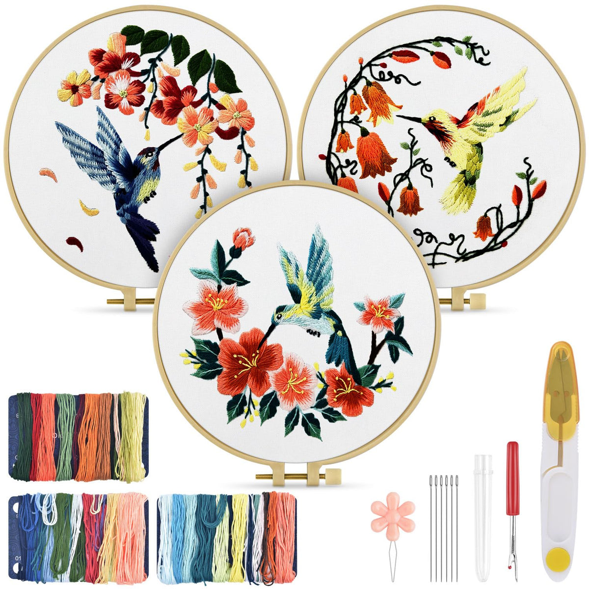 Hummingbird and Flower Embroidery Kit for Adults
