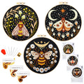Hand Embroidery Starter Kits for Beginners Adults, Counted Stamped Cross Stitch Kit for Beginners Adults, Embroidery Needlepoint Kit with Moth Flower Pattern, 3 Hoops (Attached Teaching Video QR Code)