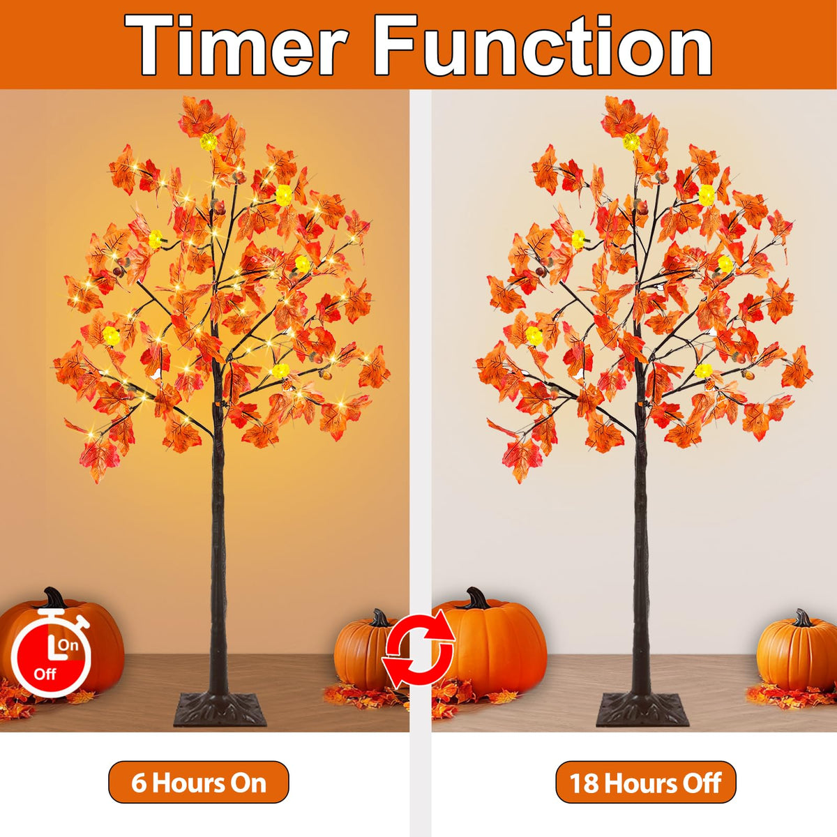 Remote Control&Timer - 2Pack 4 Ft Prelit Lighted Fall Maple Tree 96LED