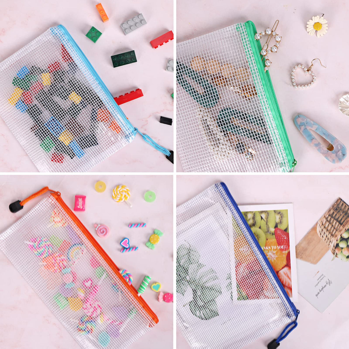 EOOUT 30pcs Mesh Zipper Pouch, Waterproof Zipper Bags, 8 Sizes, 8 Colors, Multipurpose for Travel, School Supplies, Office Appliances and Home Organization