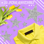 32Pcs Star Appliques Iron on Patches for Hats, Jeans, Clothing, Shirts, Iron on Glitter Star Applique, Rhinestone Stars Iron on Patches for DIY Crafts (Silver, Mixed Size)
