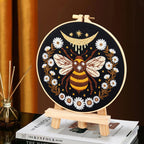 Hand Embroidery Starter Kits for Beginners Adults, Counted Stamped Cross Stitch Kit for Beginners Adults, Embroidery Needlepoint Kit with Moth Flower Pattern, 3 Hoops (Attached Teaching Video QR Code)