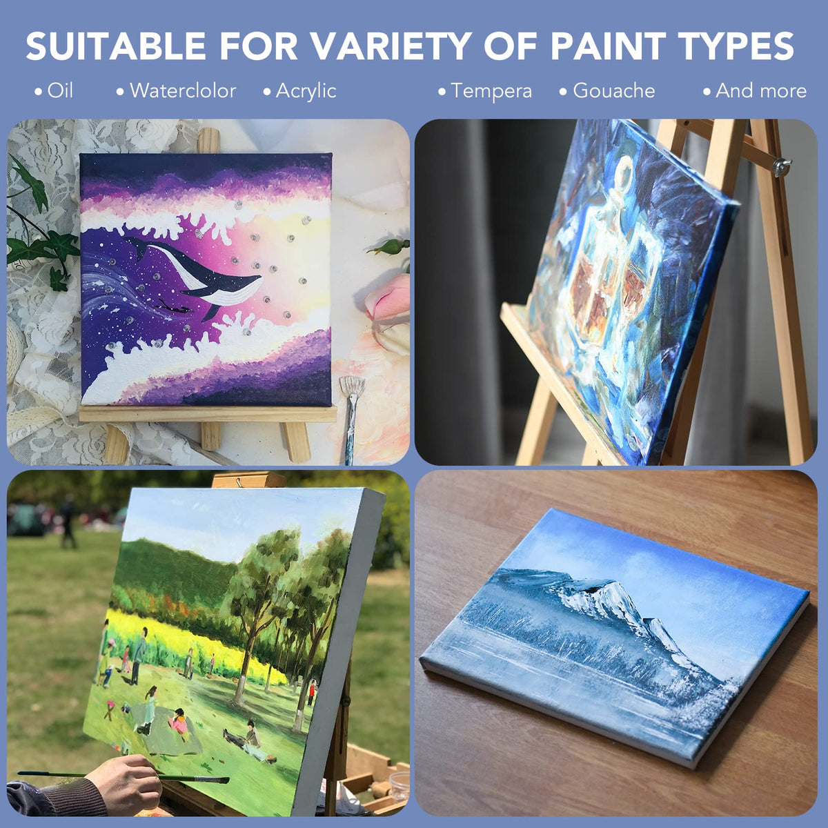Stretched Canvases for Painting, 8PCS Multi Pack Canvas 3x5”, 5x7”, 8x10”, 10x12”(2 of Each), Acid-Free Wood Frame Blank Canvas, Art Canvas Pre Primed for Acrylic, Oil Painting, Tempera Paintings.