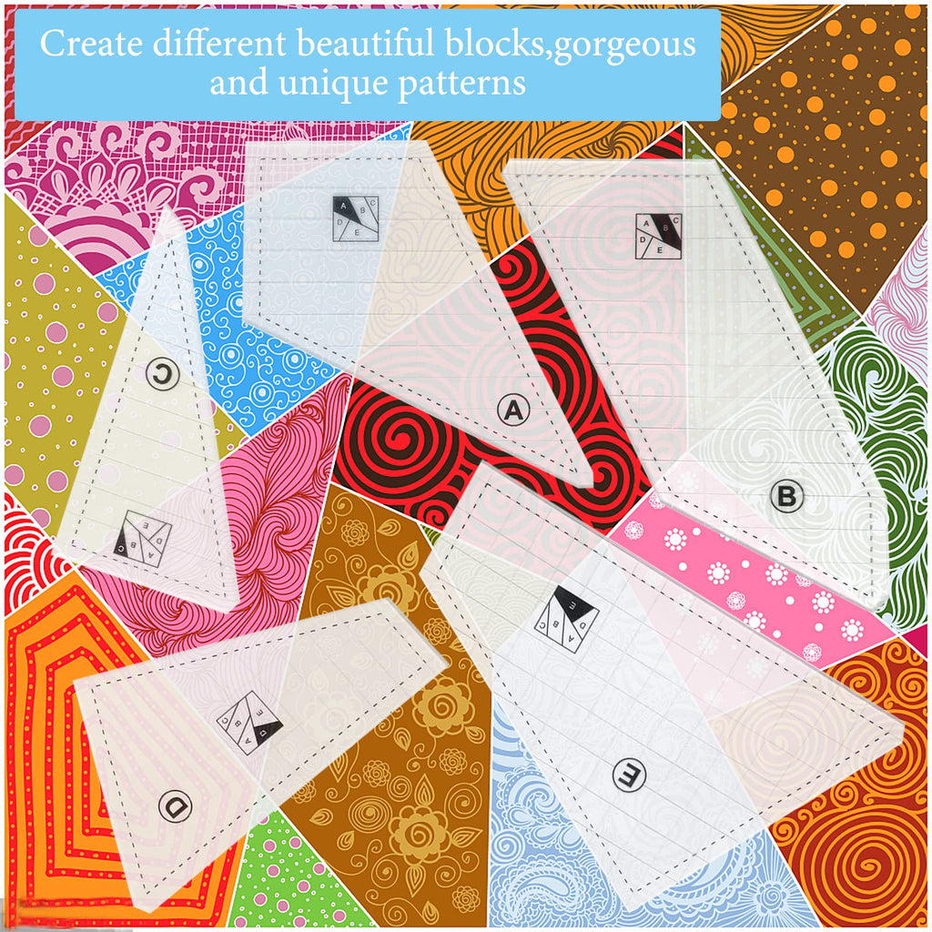 Quilting Rulers and Templates, 5Pcs Creative Quilting Cutting Template Quilt Templates Acrylic for Cutting Patterns, Quilt Ruler Set Quilting Supplies for Sewing Machine Cutting Mats, Arts and Crafts