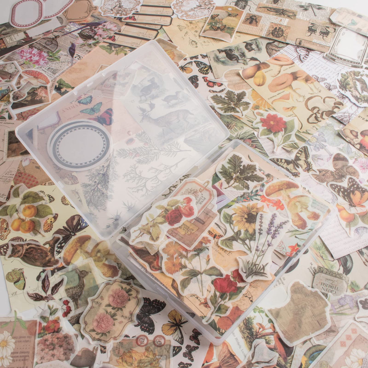 200Pcs Vintage Scrapbook Stickers, Aesthetic Junk Journal Stamping Supplies Kit, Scrapbooking Ephemera Washi Paper for Bullet Journaling Planners Diary Collage