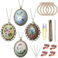 4 Packs Embroidery Necklace Kits, Embroidery Pendant Kit Mini Cross Stitch Kit with 4 Hoops, Necklace, Pendant, Stamped Pattern Cloth, Instructions, etc., Embroidery Kits for Adults