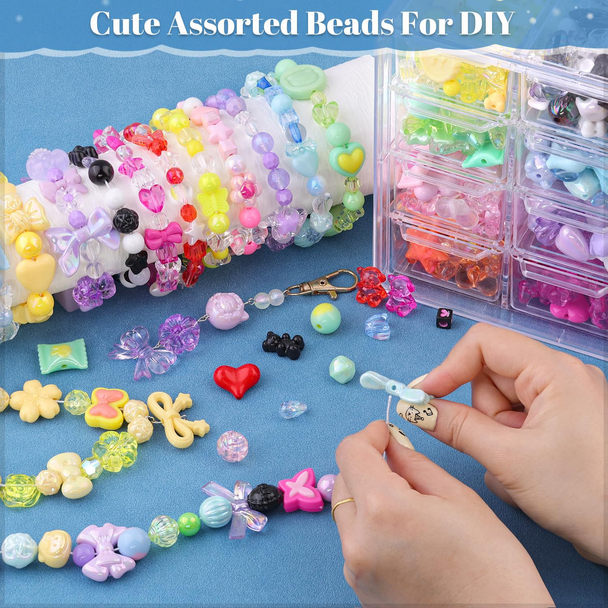 TINKRSTUFF Assorted 400PCS 8 Colors Mixed Acrylic Beads for Bracelet Making, Flower Bow Butterfly GummyBear Aesthetic Bracelet Charms,Cute Beads for Jewelry Making DIY Necklace Keychain Phone Charm