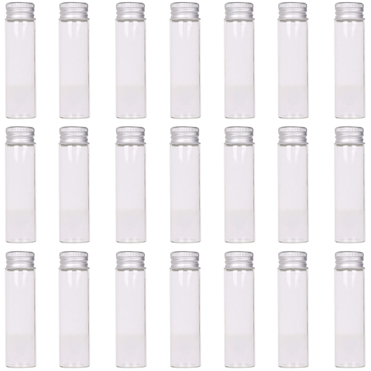 MaxMau 24 Glass Small Bottles 20ml Mini Jars with Screwed Metal Lids Clear Tiny Vials Aluminium Top Caps Sealed Storing Jewelry Beads Miniature Sample Bottle Wedding Favors Art Crafts DIY Decor