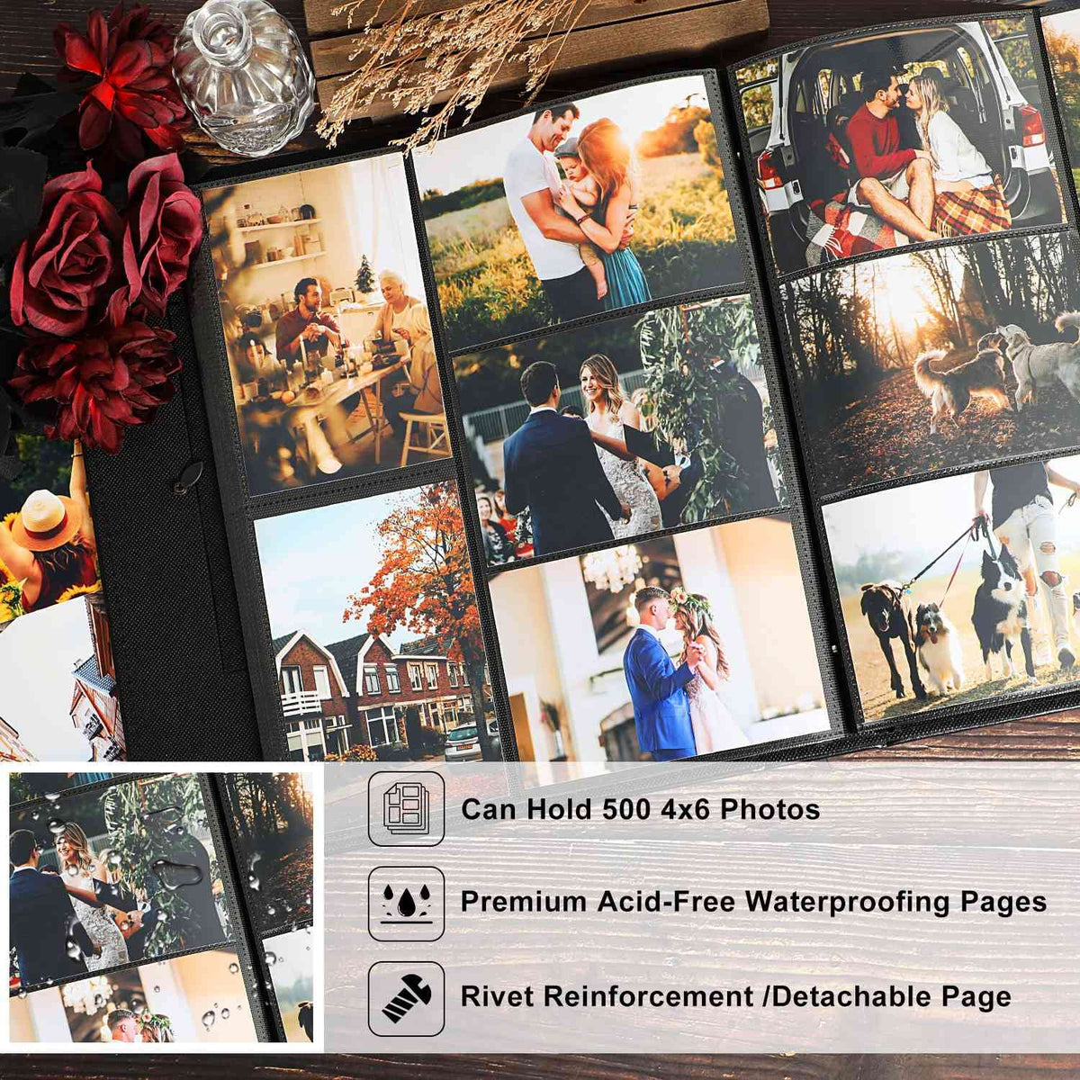 Ywlake Photo Album 4x6 500 Pockets Photo, Extra Large Capacity Family Wedding Picture Albums Holds 500 Horizontal and Vertical Photos Black