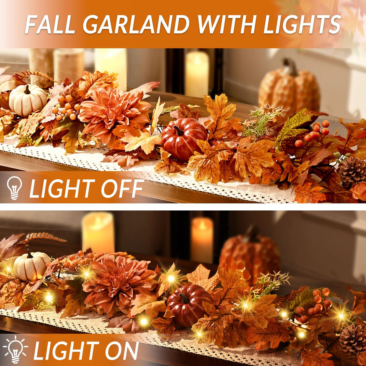 Fall Decorations for Home, Fall Garland for Mantle,Fall Garland with Lights