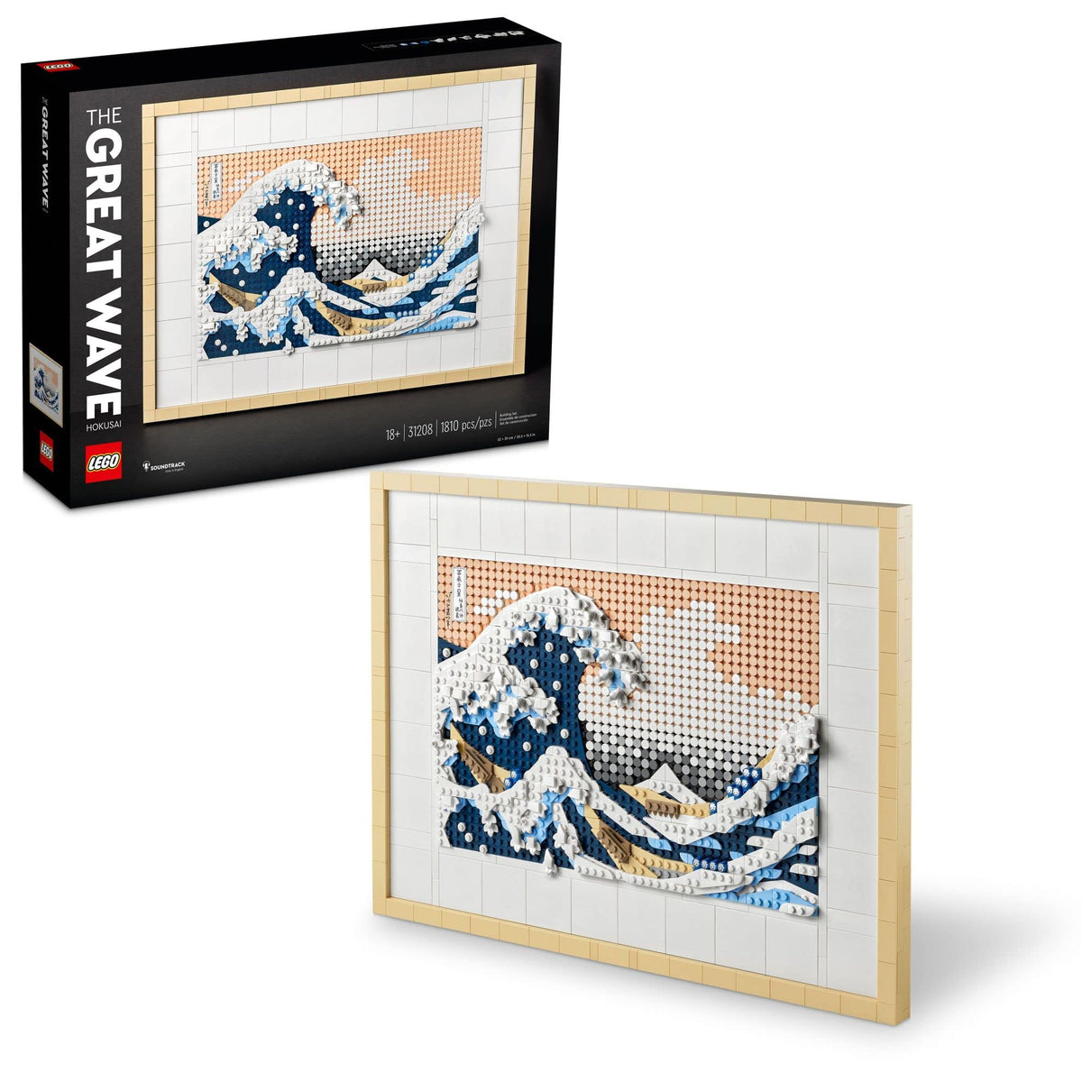 LEGO Art Hokusai – The Great Wave, 3D Japanese Wall Art, Framed Ocean Canvas Picture for Home or Office Décor, Creative DIY Activity, Arts & Crafts Kit, Hobbies for Adults, 31208