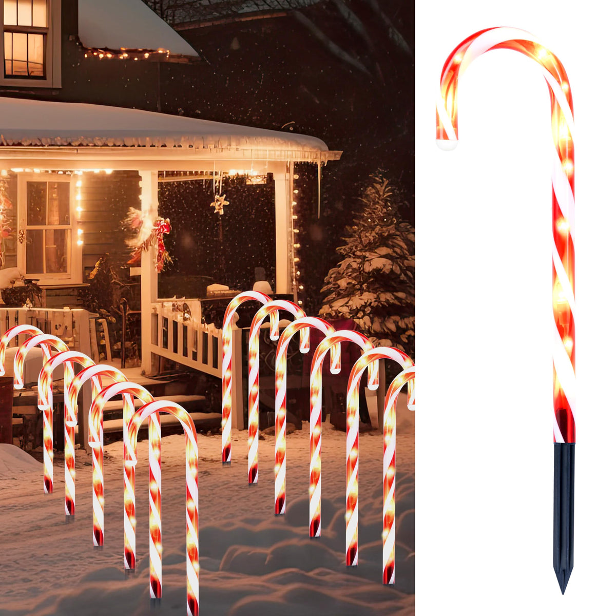 12 Pcs Christmas Candy Cane Pathway Markers Lights, 12” Stakes Lights, Outdoor Decorations for Holiday Xmas Indoor Yard Patio Garden Walkway