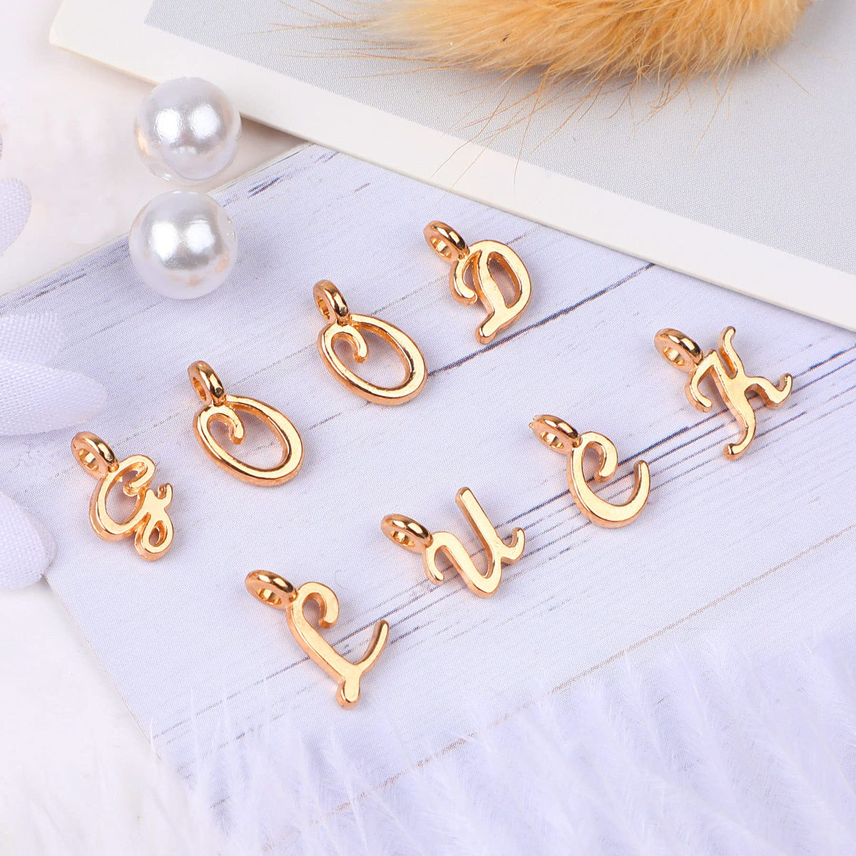 156Pcs/6 Sets Gold Letter Charms with 200Pcs Open Jump Rings for Jewelry Making, Alphabet A-Z Pendants for DIY Bracelet Necklace Craft Projects