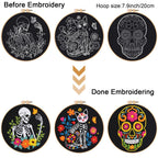 3 Sets Halloween Embroidery Kits for Beginners,Cross Stitch Kit for Adults,DIY Starters Needlepoint with Skull Flowers Pattern,Including Instruction