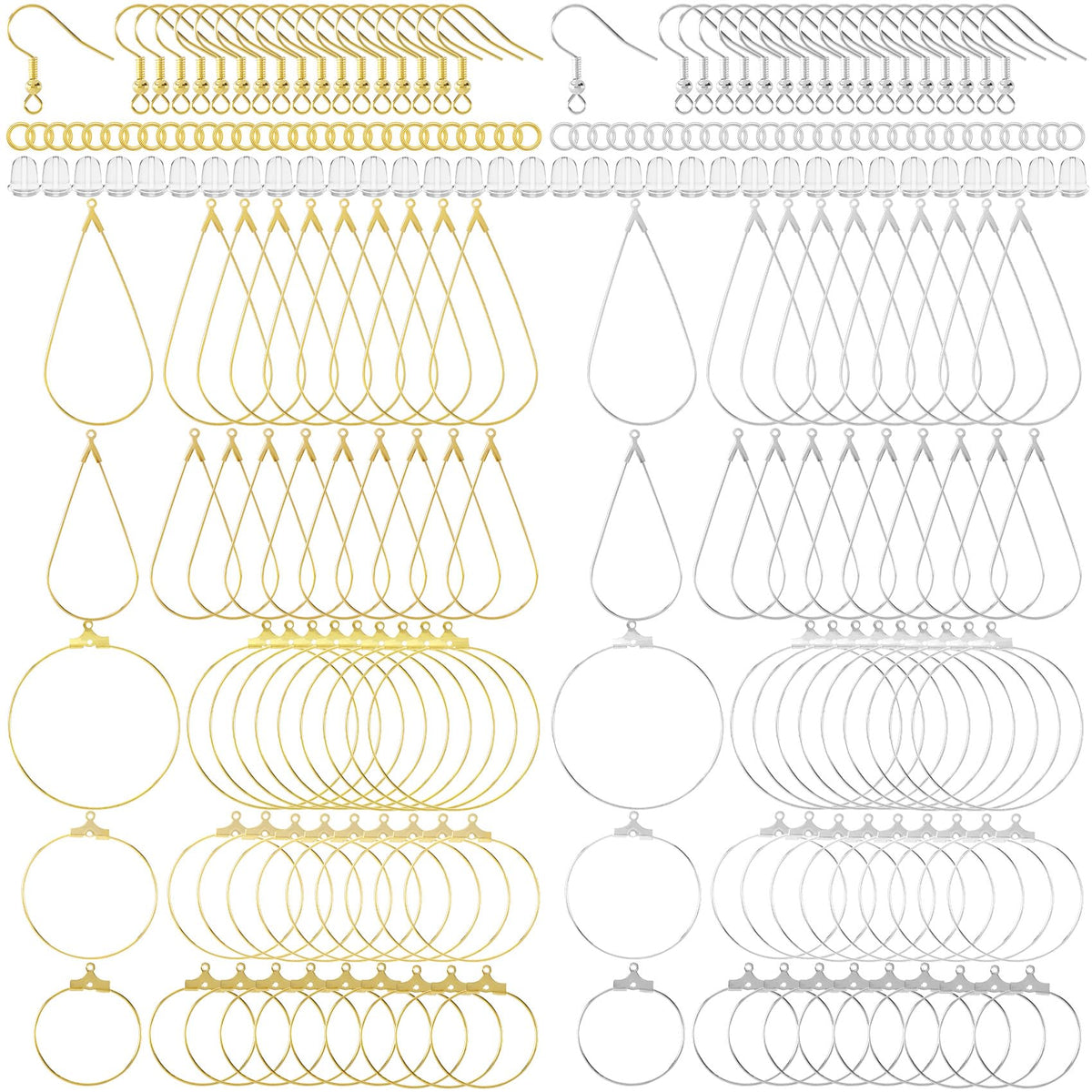 700pcs Hypoallergenic Earring Making Kit, Gold/Silver Plated Earring Hooks, Earring Beading Hoop, Clear Rubber Earring Backs, Jump Rings for DIY Jewelry Making, Earring Making Supplies