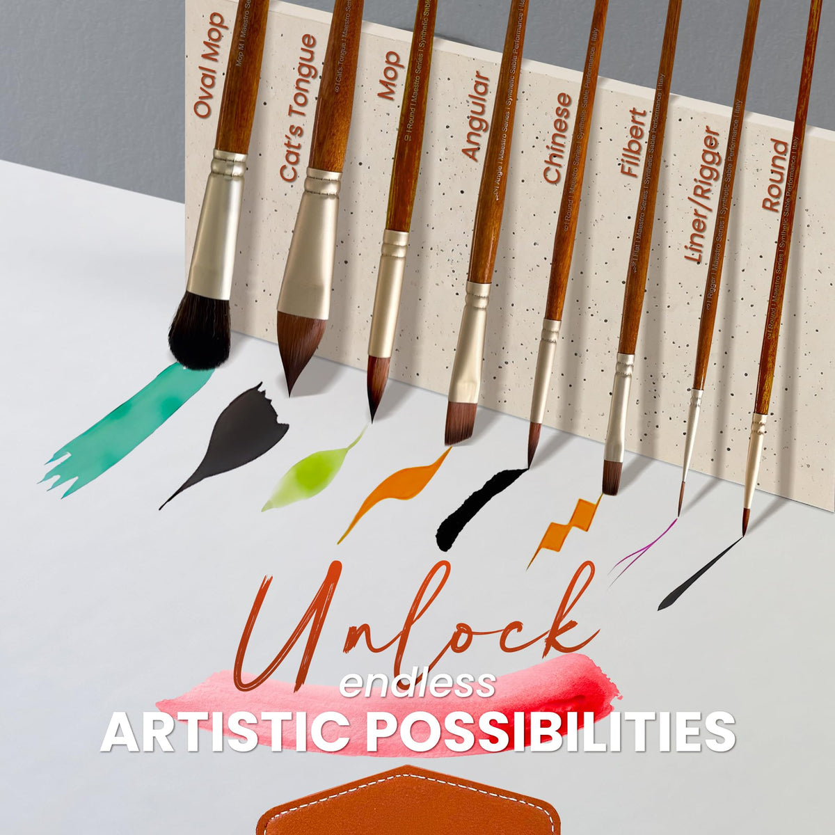 Maestro Series - Sable Watercolor Brushes 8Pcs Kolinsky Sable Performance Brush Set, Outstanding Color Flow, Durable Performance & Precision Shape Retention