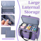 Large Sewing Supplies Organizer, Double Layer Sewing Storage Organizer with Two Detachable Dividers, Travel Sewing Bag Organizer with Shoulder Strap for Accessories, Purple, (Bag Only)