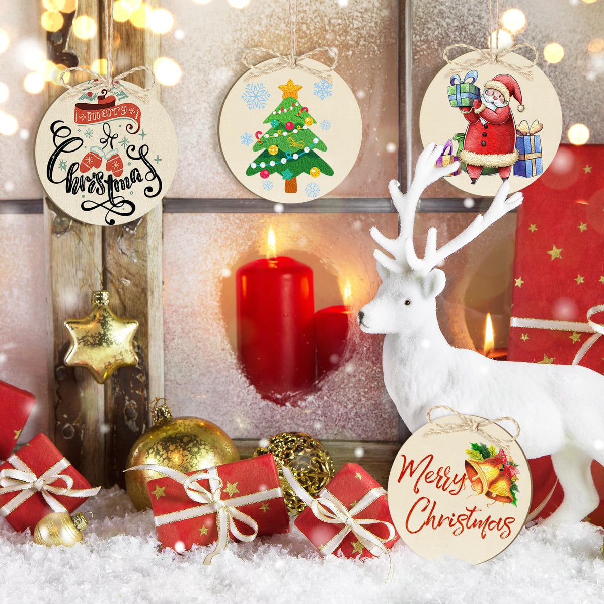 Wooden Christmas Ornaments to Paint Christmas Round Decoration Cutouts Unfinished 24PCS 3.5 x 3 inches, DIY Blank Unfinished Christmas Tree Wood Discs Ornament for Home Crafts Hanging