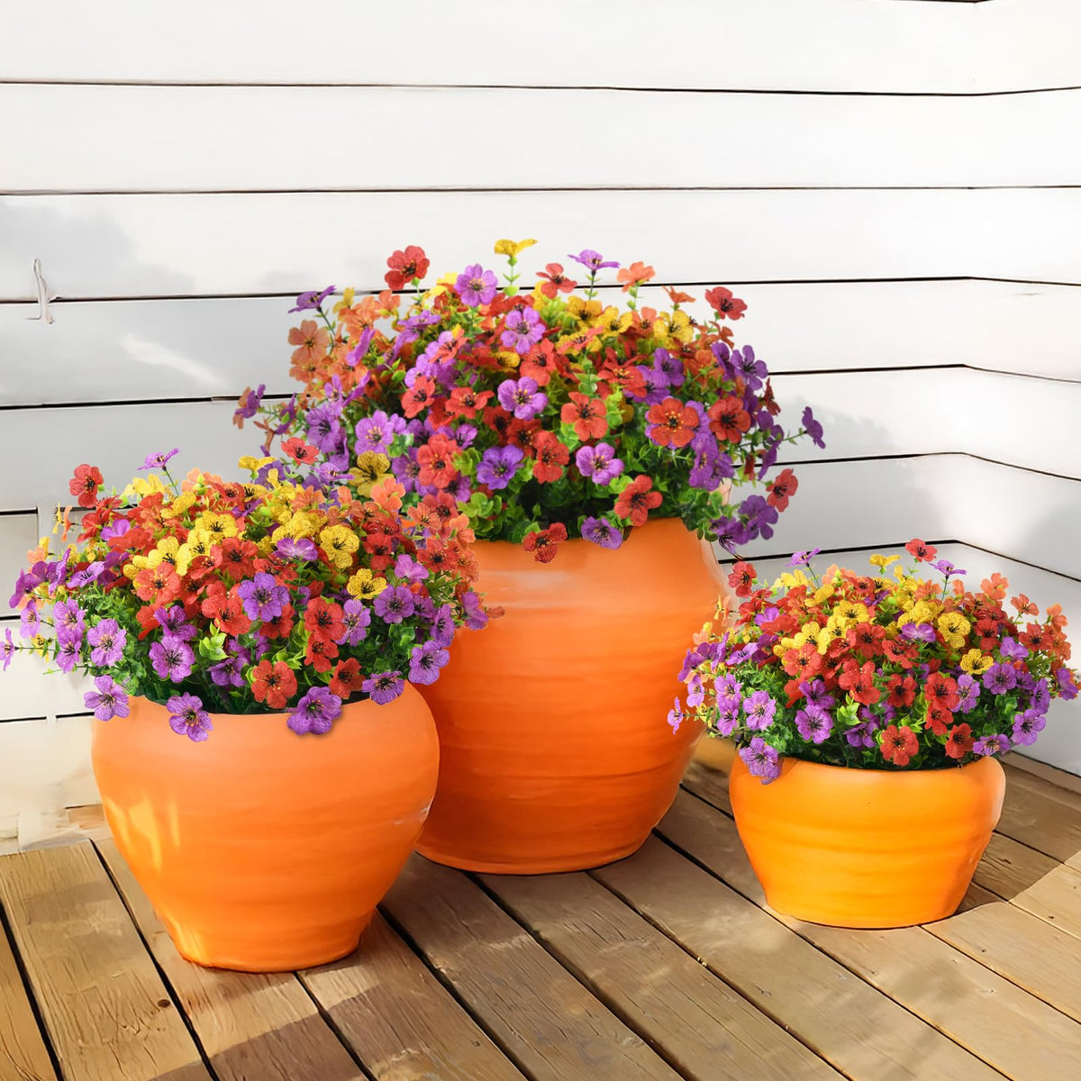 INQCMY Artificial Flowers for Outdoors Faux Plants Outdoor Fake Flowers Spring Decoration,12 Bundles Faux Silk Colorful Daisy Realistic UV Resistant for Outside Home Planter Window Porch Patio Yard