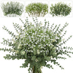lovemoon 100 Pcs Mixed Greenery Artificial Eucalyptus Stems, Baby Breath Artificial Flowers Bulk and Eucalyptus Leaves for Wedding Bouquets Home Office Floral Decor (100, Green and White)
