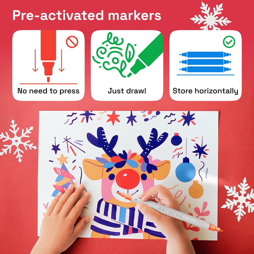 ARTISTRO Dual Tip Acrylic Paint Markers - Easy for All Ages & Levels Acrylic Paint Pens for Fabric, Rocks, Paper, Wood, Canvas, Glass, DIY (Dual Tip Brush + Fine, 24)
