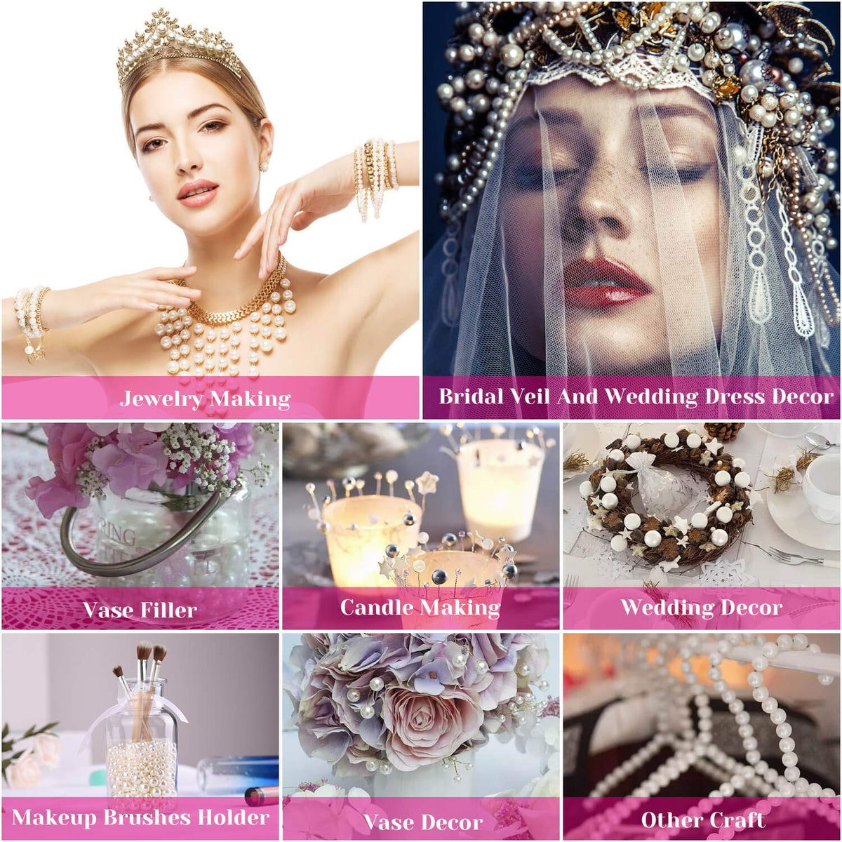 Pearl Beads, Anezus 800pcs Ivory Pearl Craft Beads Loose Pearls for Jewelry Making, Crafts, Decoration and Vase Filler (Assorted Sizes)