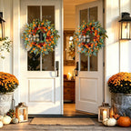 24 Inch Harvest Fall Wreaths for Front Door Outside with Bow & Red Berries