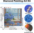 GEWOUVIN Window Side Hydrangea Diamond Art Kits for Adults,Seaside Diamond Painting Kits for Adults Beginners,DIY Full 5D Round Drill Gem Art Kits for Gift Home Wall Decor【13.8x13.8inch】