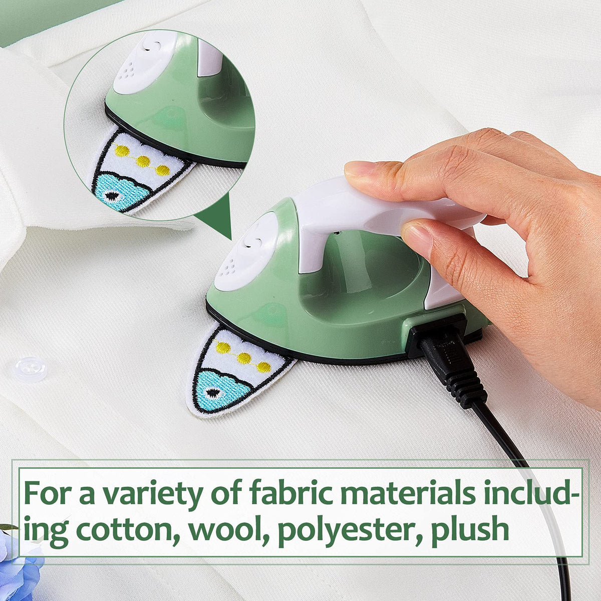 Mini Craft Iron Mini Heat Press Mini Iron Portable Handy Heat Press Small Iron with Charging Base Accessories for Beads Patch Clothes DIY Shoes T-Shirts Heat Transfer Vinyl Projects (Green)
