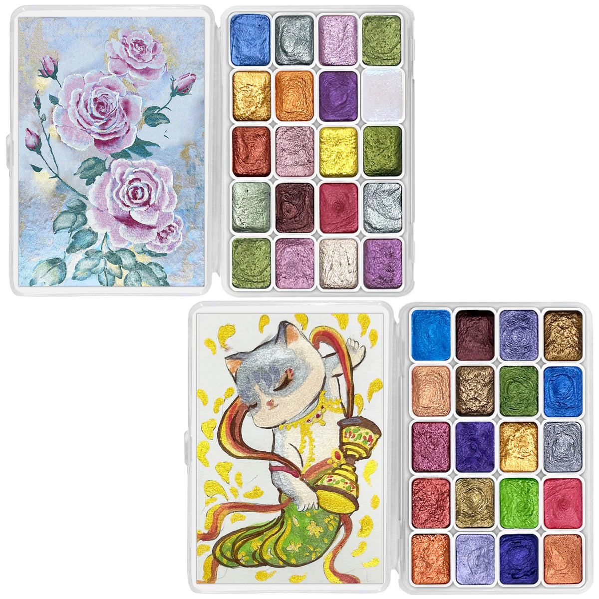 Mini Forestry Shifting Watercolor Painting Set, 40 Color Shifting Watercolor Paint Set, Shimmer Metallic Watercolor Paints Set, Glitter Watercolor Paint, Solid, Rococo & DunHuang Style