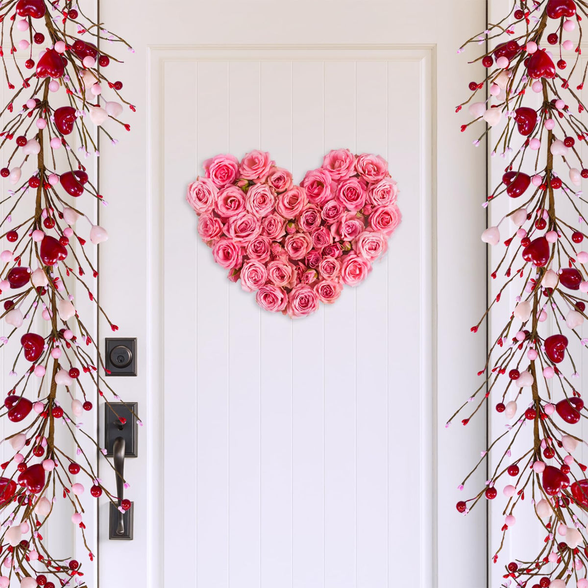 5.2 Ft Artificial Valentine's Day Garland Red Pink Heart and Berry Garland for Valentine Party Holiday Wedding Fireplace Mantel Shelf Front Door Decor Dinner Table Centerpiece