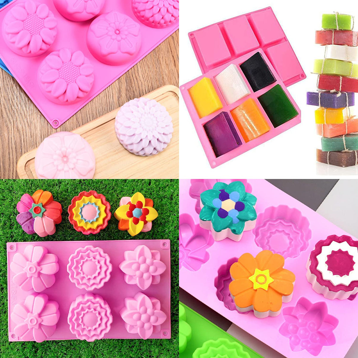 OBSGUMU 3 Pack Silicone Soap Molds, 6 Cavities Flower Making Mold, Included Rectangle Shape Supplies, Perfect for Handmade Soaps, Homemade Chocolate