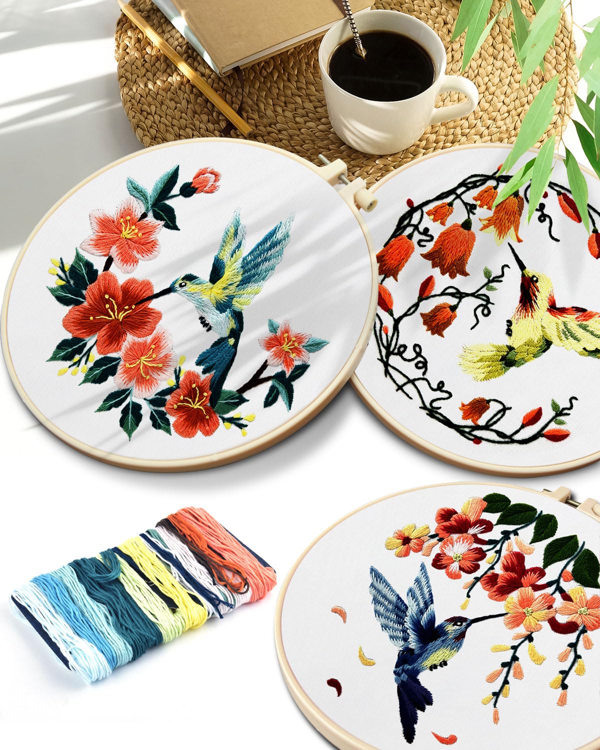 Hummingbird and Flower Embroidery Kit for Adults