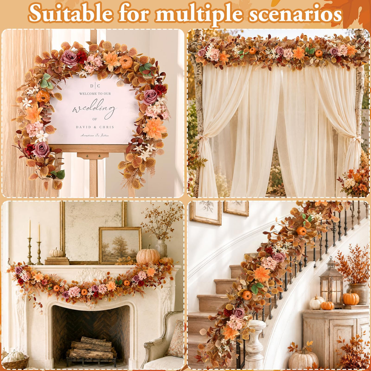 6FT Fall Garland for Mantle, Pumpkin Dahlia Garland Fall Decor