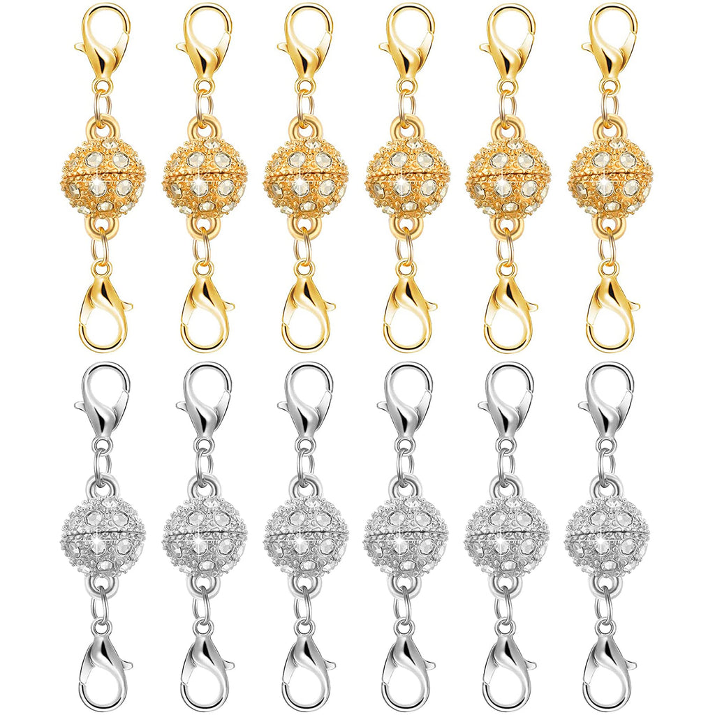 Magnetic Necklace Clasps and Closures, 12PCS Gold & Silver Magnetic Lobster Clasp Extenders for Necklaces & Bracelets, Easy Jewelry Converter for Women, Seniors, and Everyday Wear