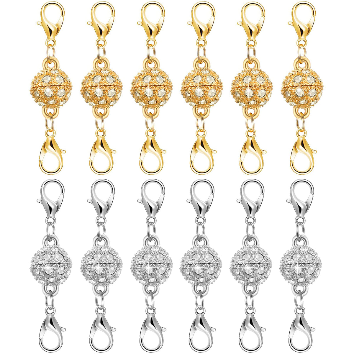 Magnetic Necklace Clasps and Closures, 12PCS Gold & Silver Magnetic Lobster Clasp Extenders for Necklaces & Bracelets, Easy Jewelry Converter for Women, Seniors, and Everyday Wear