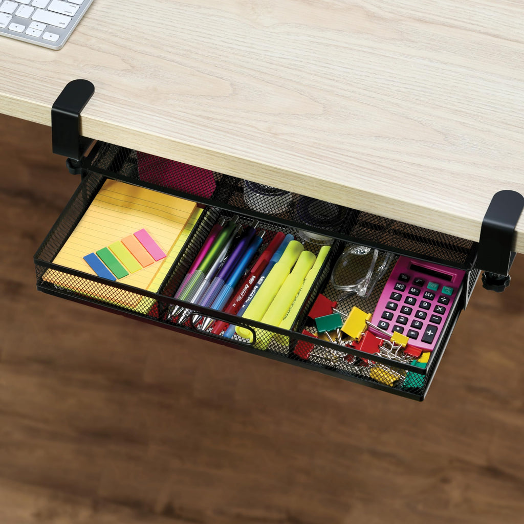 Under Desk Drawer Organizer Clamp-On, Mesh Metal Desk Drawer Attachment, 1 Drawer Slide Out, On Desk Or Under Desk Organizer For Office Supplies & Home Essentials