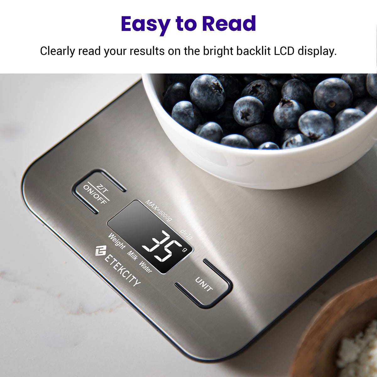 Etekcity Food Kitchen Scale, Digital Grams and Ounces for Weight Loss, Baking, Cooking, Keto and Meal Prep, LCD Display, Medium, 304 Stainless Steel