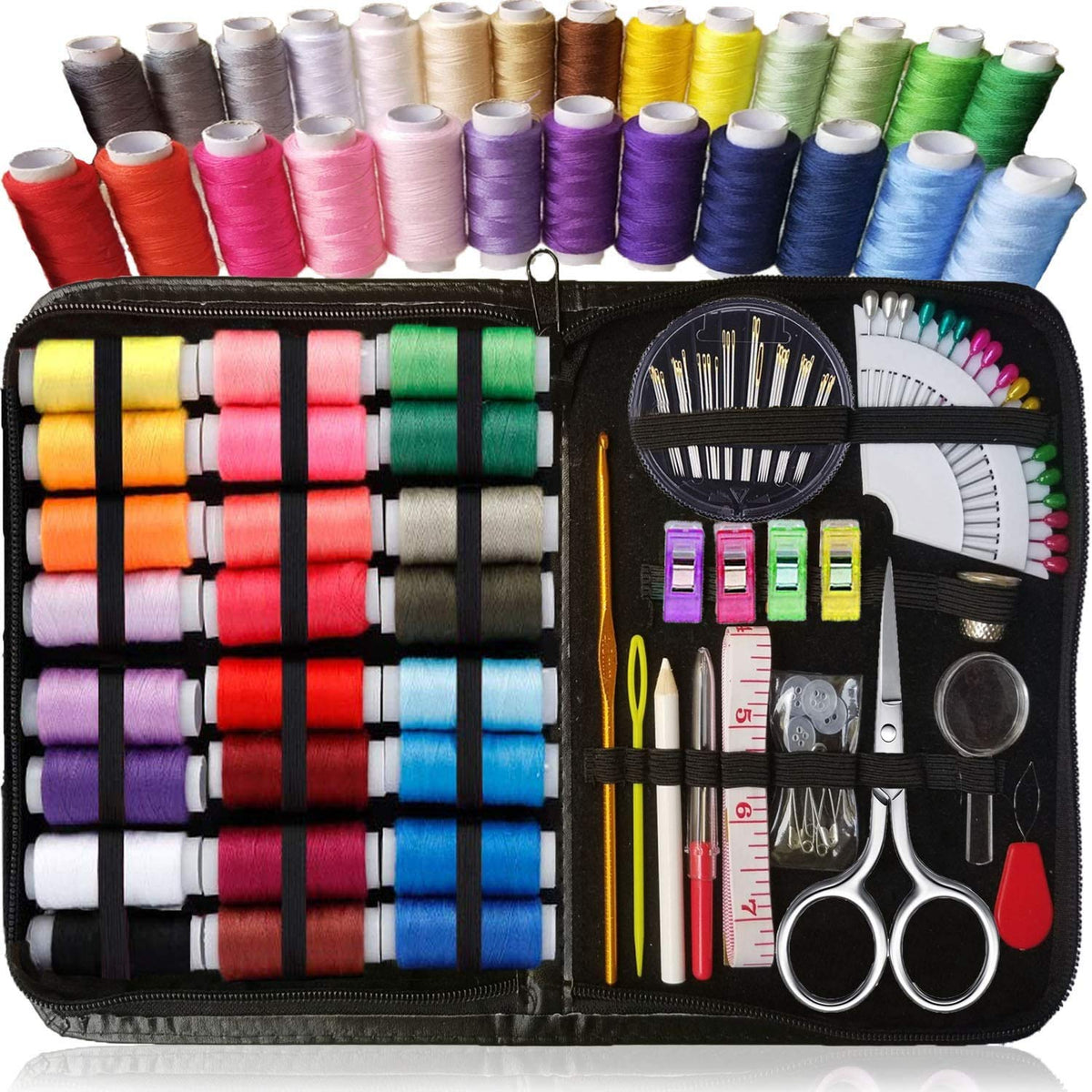 ARTIKA Sewing Kit for Adults and Kids - Small Beginner Set w/Multicolor Thread, Needles, Scissors, Thimble & Clips - Emergency Repair and Travel Kits - Sewing Accessories and Supplies