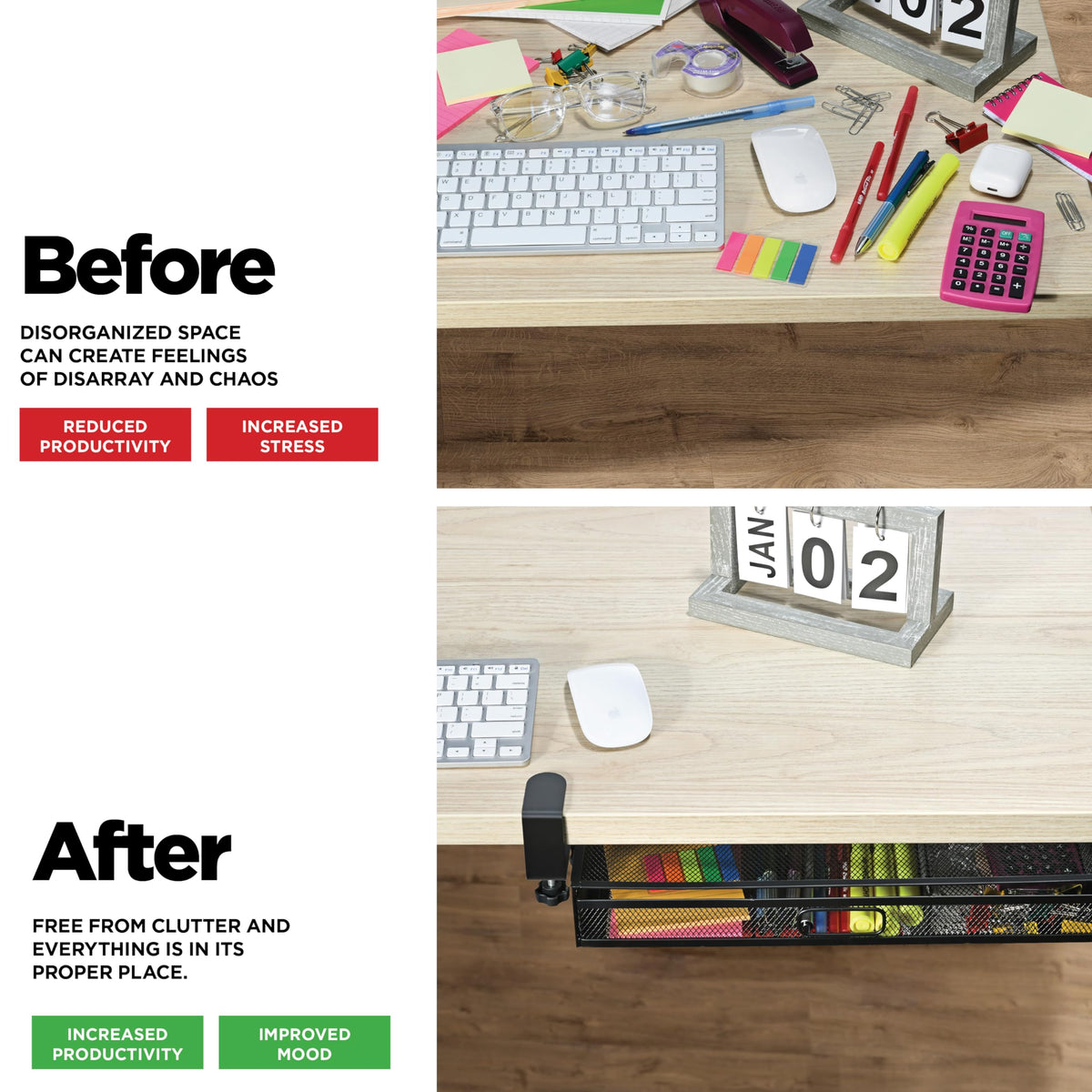 Under Desk Drawer Organizer Clamp-On, Mesh Metal Desk Drawer Attachment, 1 Drawer Slide Out, On Desk Or Under Desk Organizer For Office Supplies & Home Essentials
