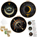 Louise Maelys 3 Set Tarot Moon Embroidery Kits for Beginners with Evil Eye Pattern,Adults Starter Cross Stitch Kit DIY Needlepoint