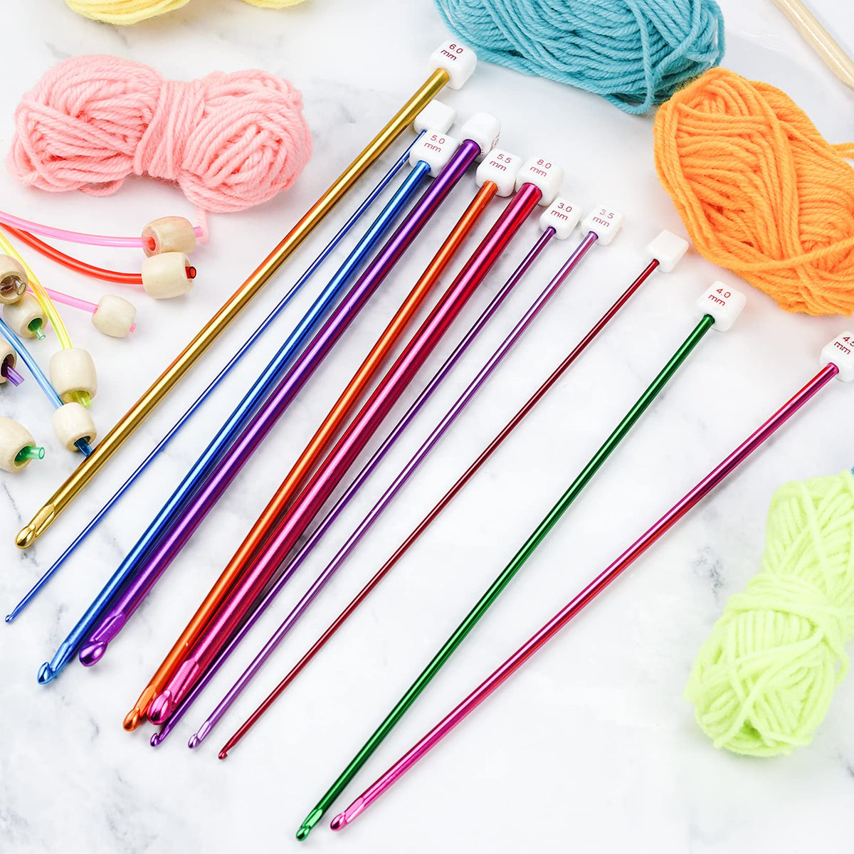 23 Pieces Tunisian Crochet Hooks Kit Including 12pcs 3-10 mm Bamboo Knitting Needle with Bead Carbonized Bamboo Needle + 11pcs 2-8 mm Multi Color Tunisian Afghan Aluminum Crochet Hooks