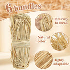 Sukh Natural Raffia Ribbon - 6PCS Raffia Straw for Florist Bouquets Decoration Crafts Ribbon for Wrapping Christmas Birthday